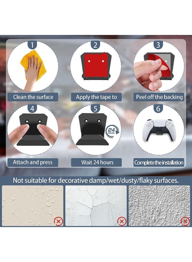 6PCS Removable Game Controller Wall Mount Holders - Strong Adhesive & Screw-Mounted Controller Holder with Headset Hanger Hook  Compatible with Video Game Controllers & Headphones - Image 4